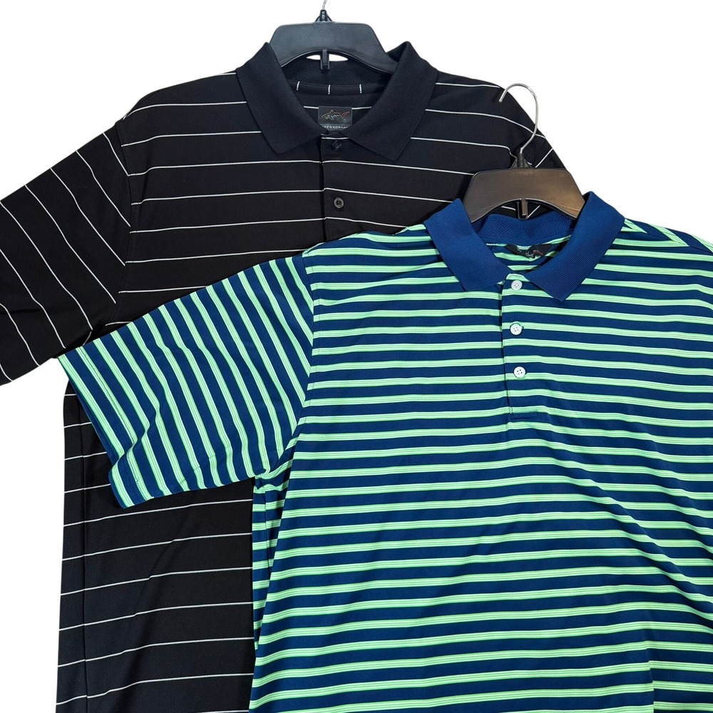 Lot of 2 Greg Norman Walter Hagen Mens XL Golf Polo Shirts Striped Performance